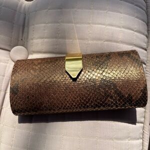 Bronze Snakeskin Clutch with Gold Accent Wedding Cocktail Party Bag